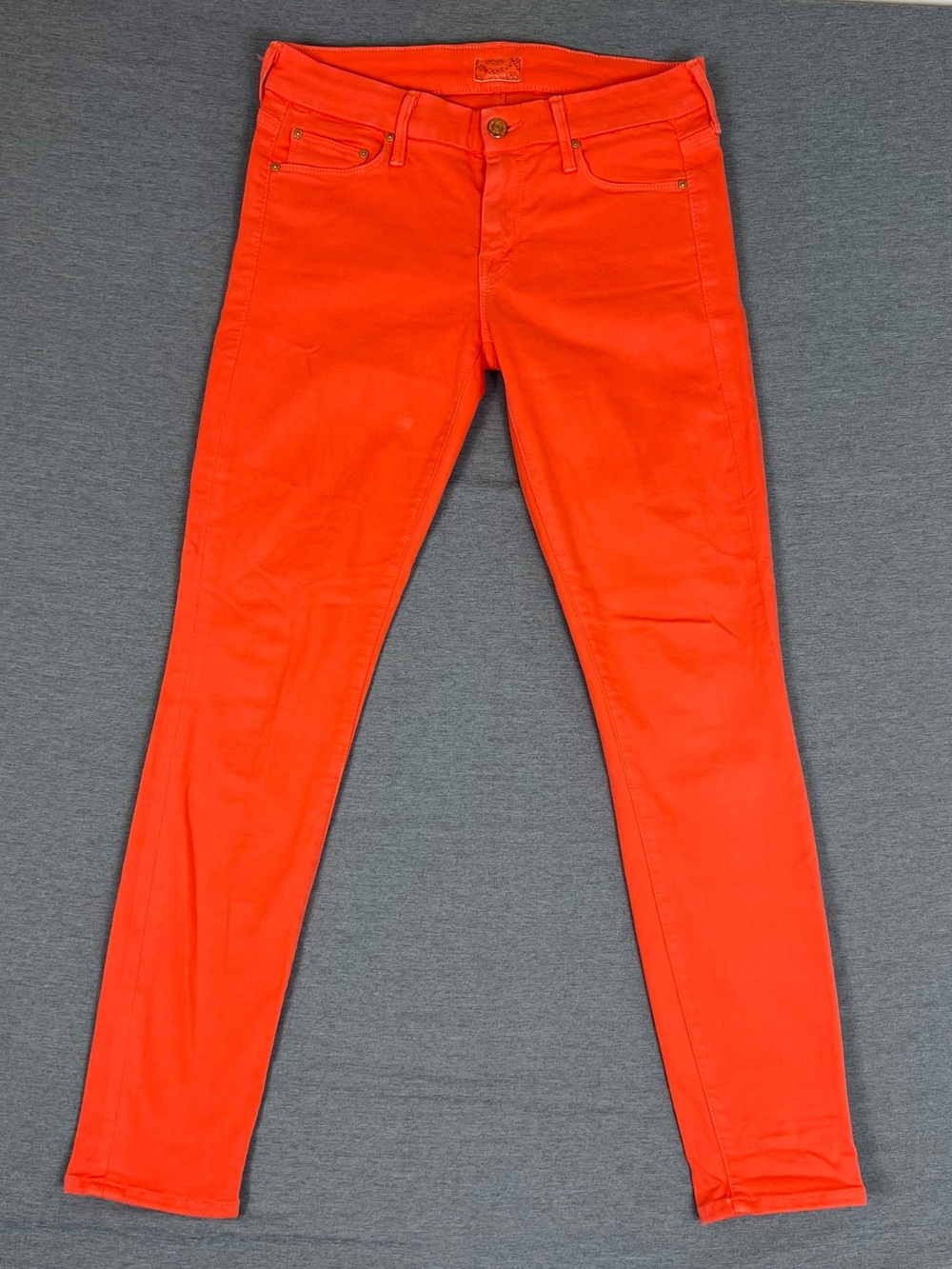 MOTHER Bright Orange Neon Red Skinny Jeans